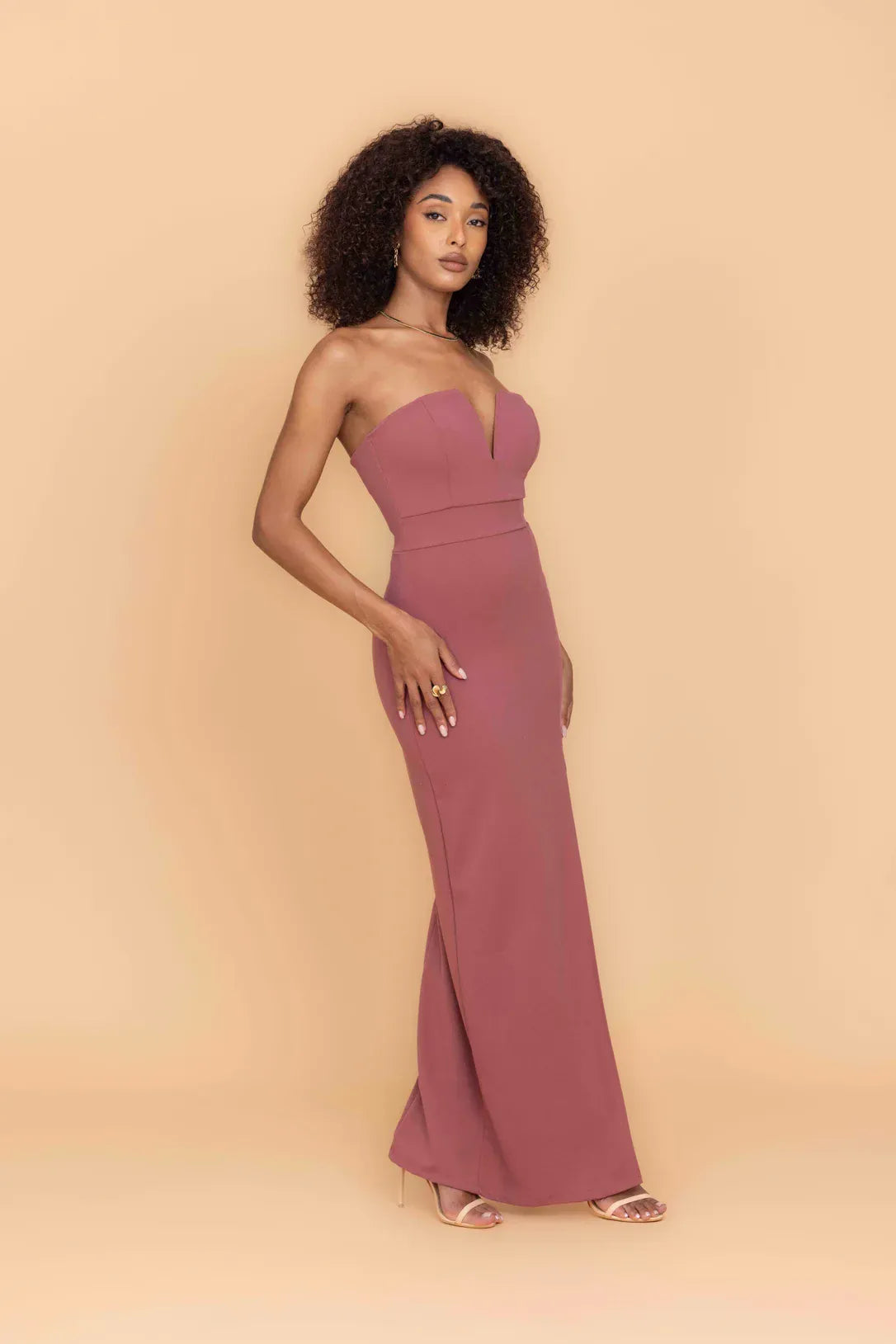 ANNA Dark Mauve Pink V Neck Maxi Dress with Slit
