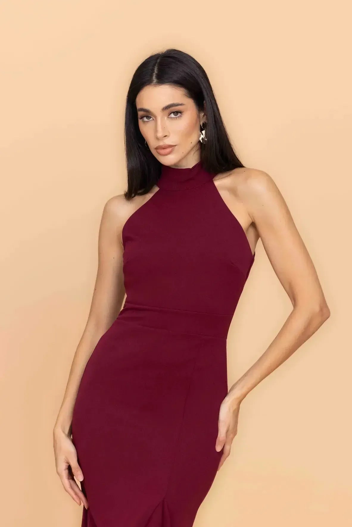 wine halter neck dress Stay Halter Neck Sequin Mini Dress Wine