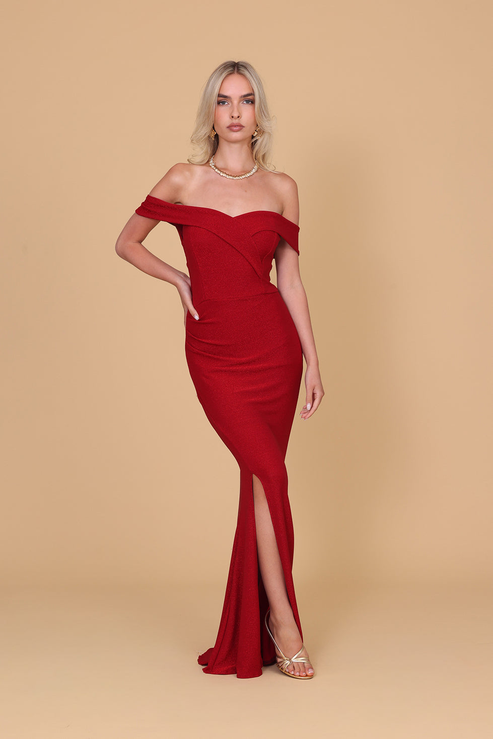 SASHA Cherry Red Glitter Maxi Dress
