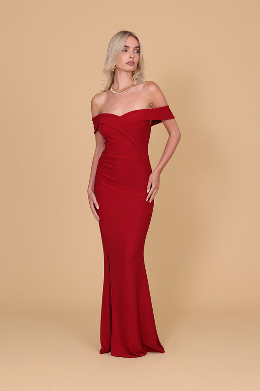 SASHA Cherry Red Glitter Maxi Dress