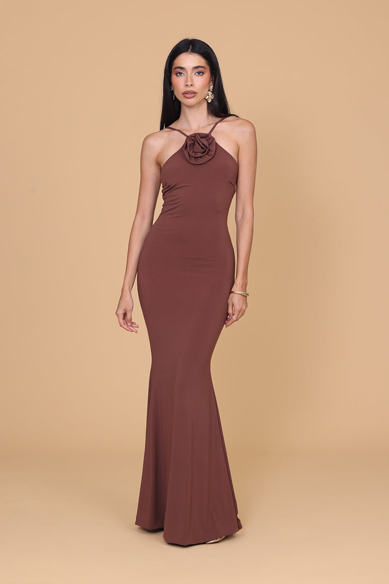 AMINA Mokka-Maxikleid