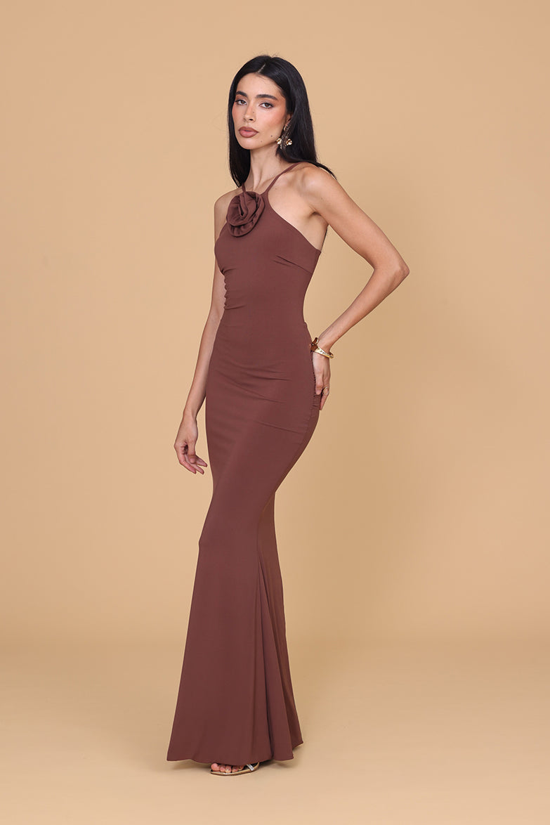 AMINA Mokka-Maxikleid