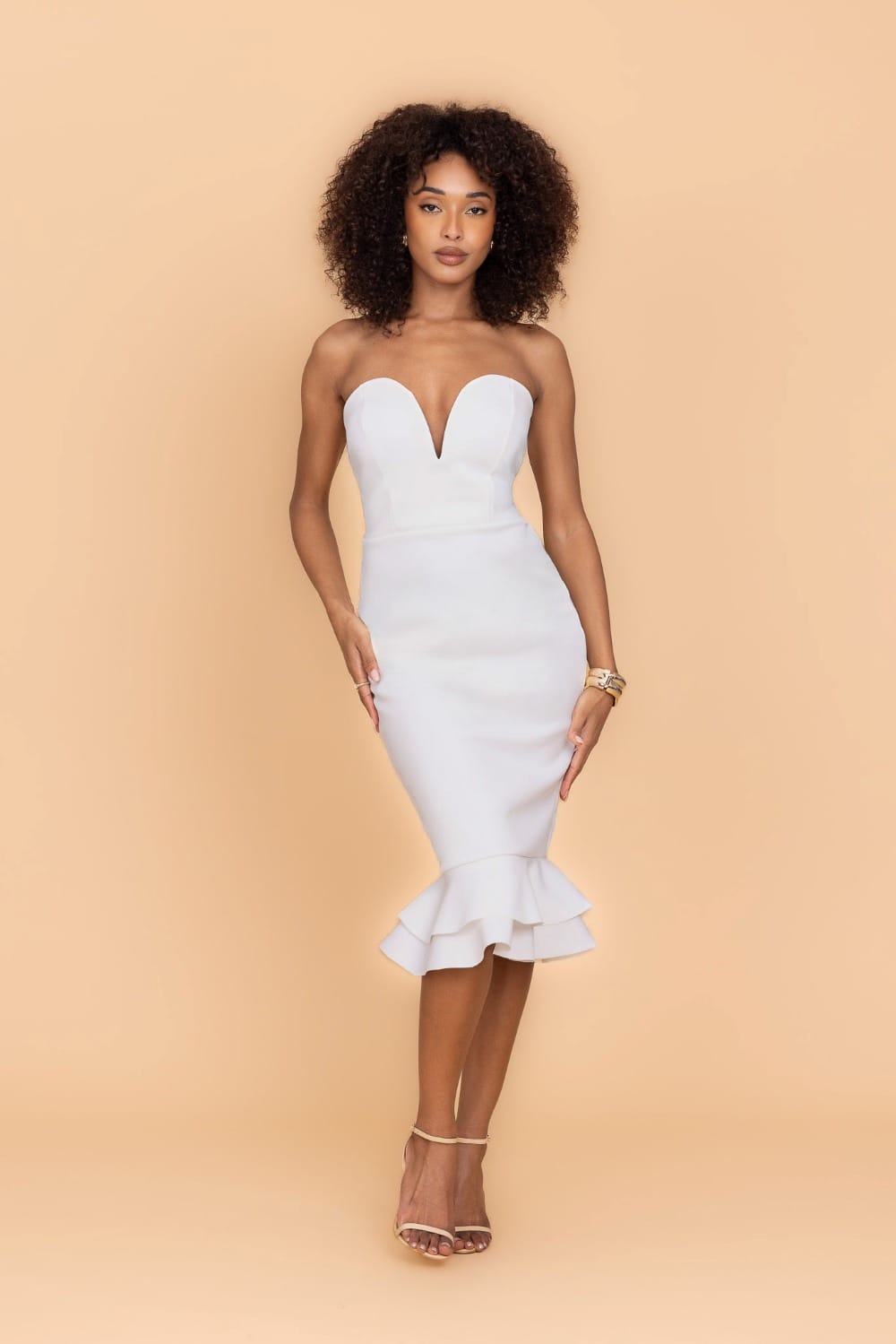 LOLA White Mermaid Midi Dress
