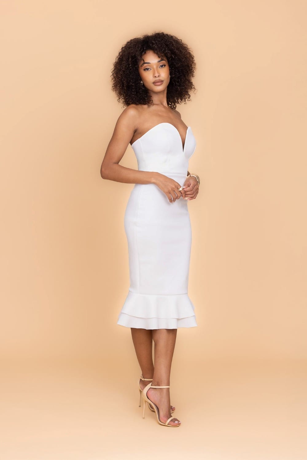LOLA White Mermaid Midi Dress | WalG London