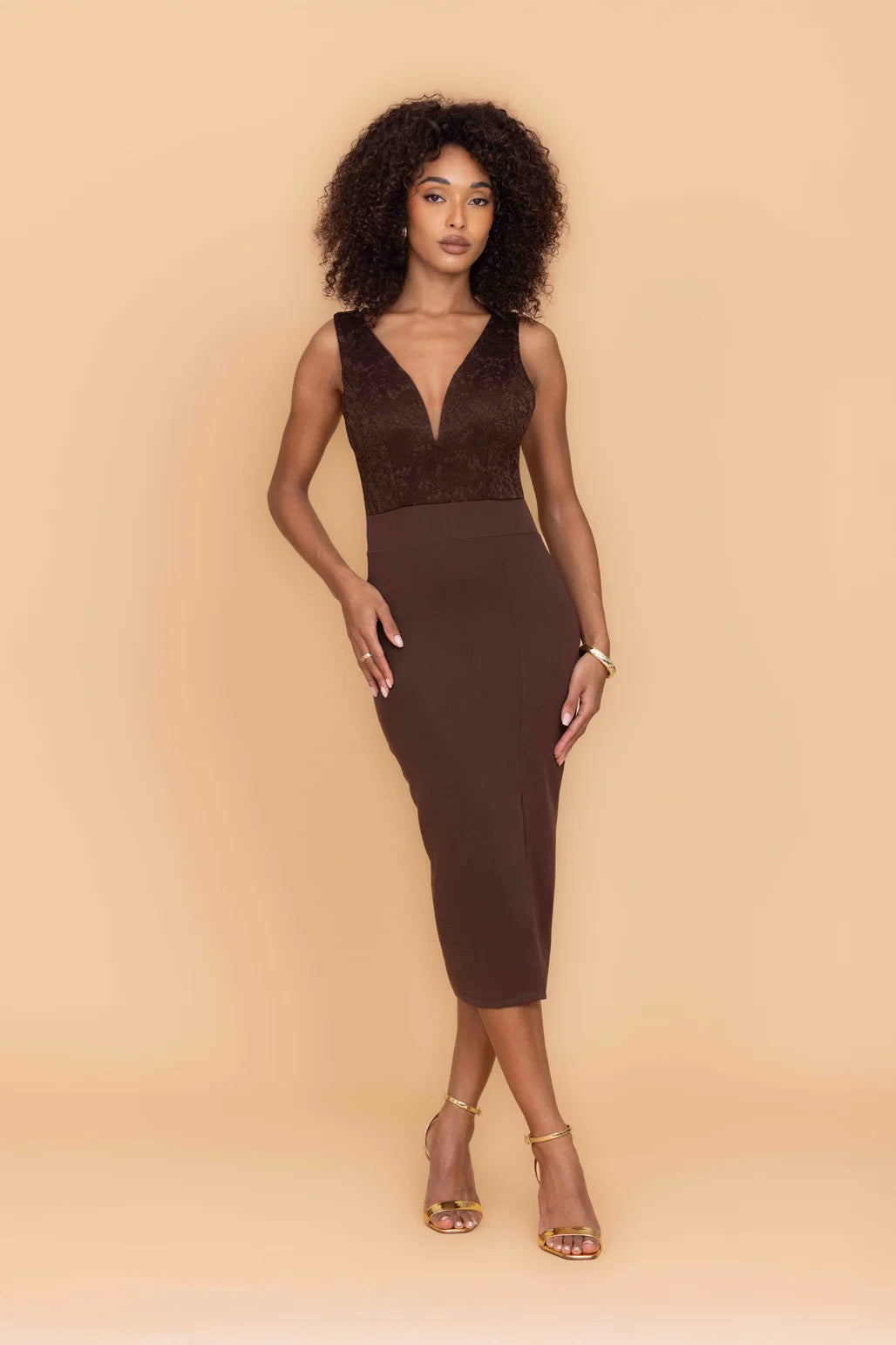ESME Brown Midi Dress