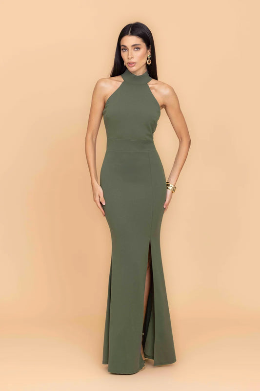 MARILYN Dark Khaki Maxi Dress