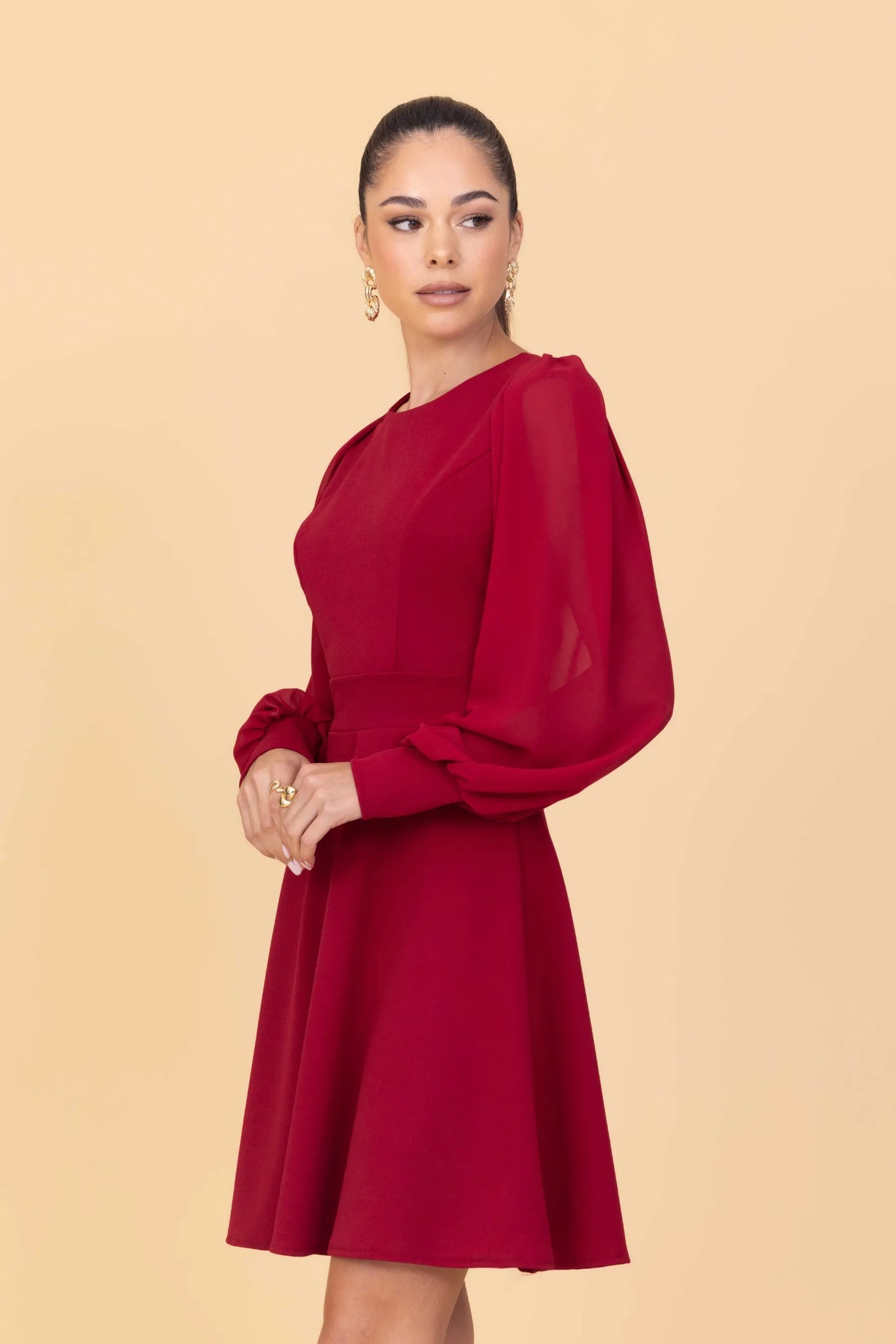 KAT Plum Long Sleeve Chiffon Mini Dress