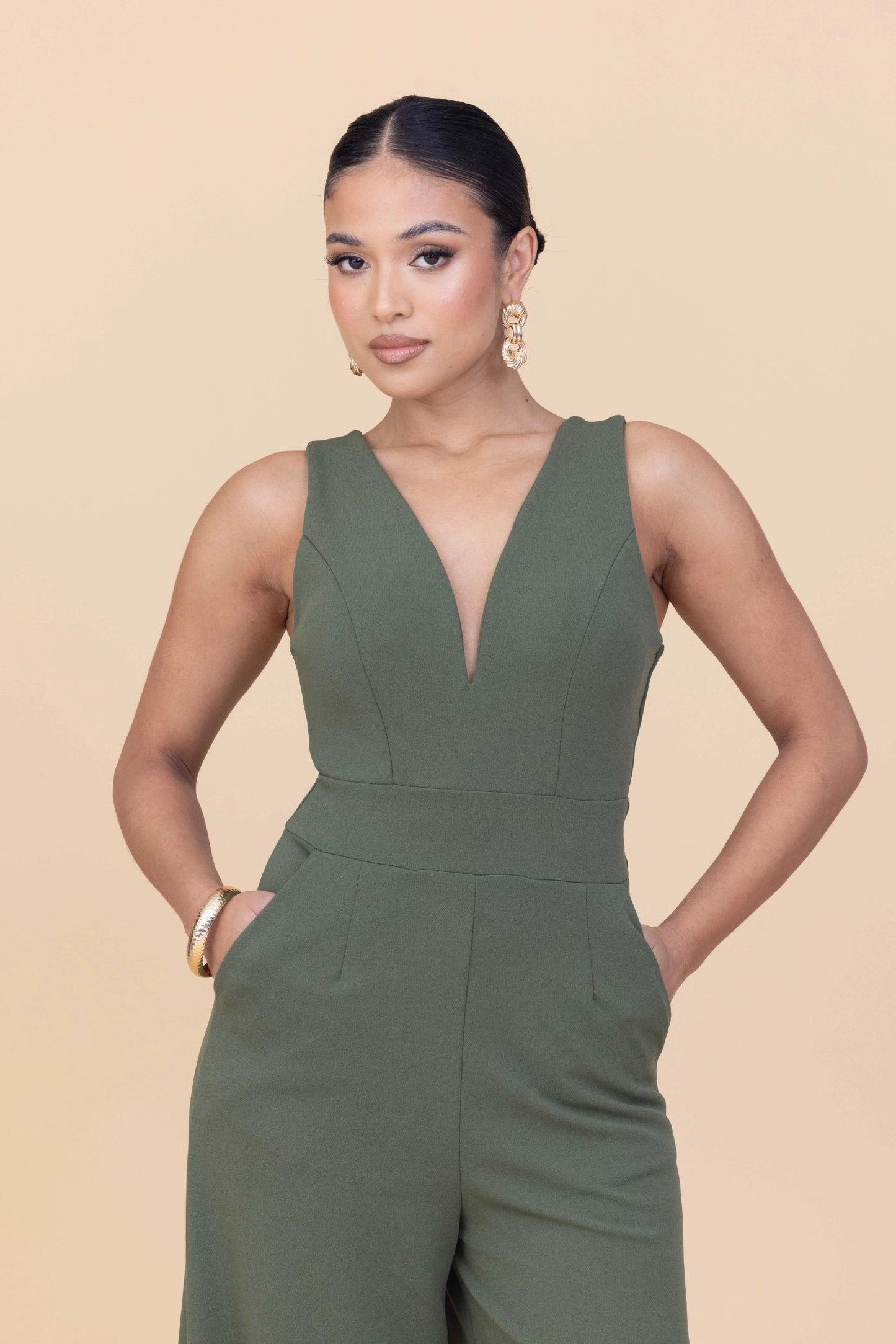 LIVIA Light Khaki Jumpsuit Petite