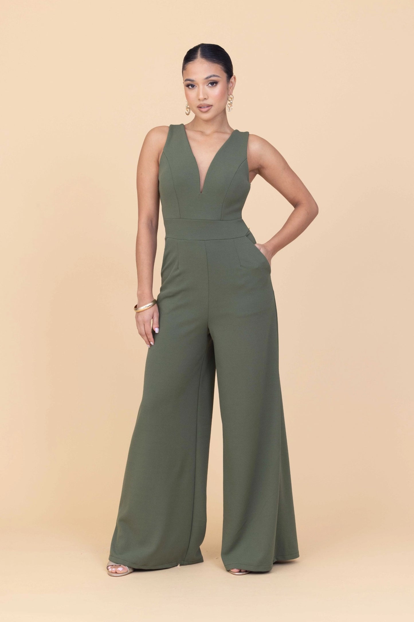 LIVIA Light Khaki Jumpsuit Petite