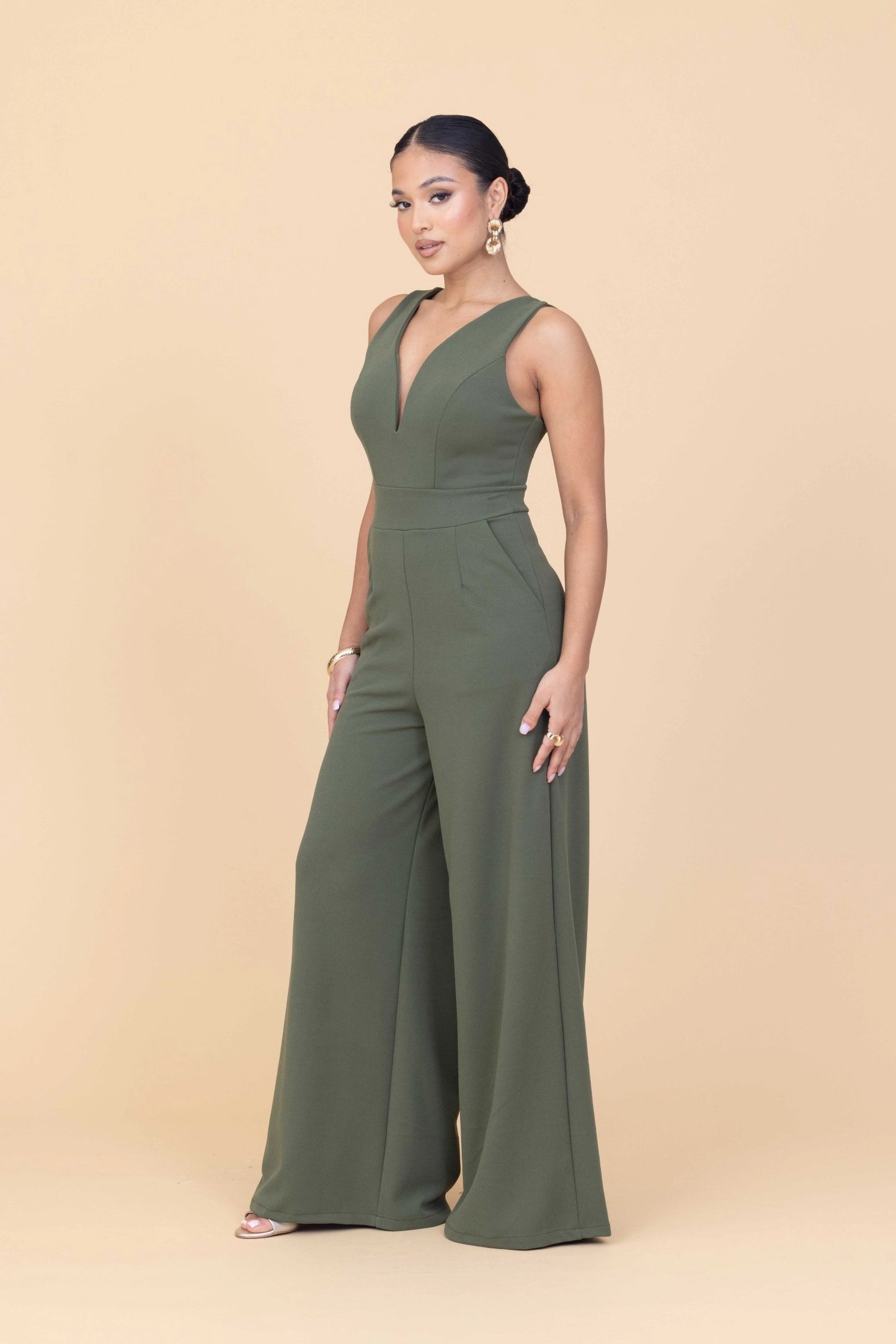 LIVIA Light Khaki Jumpsuit Petite