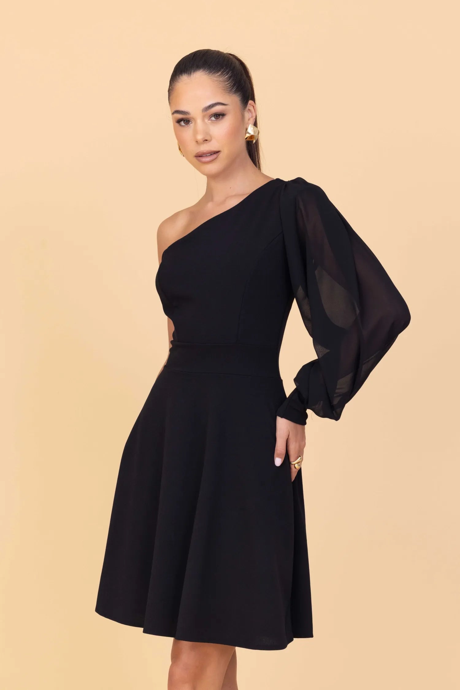 One Sleeve Black Dress