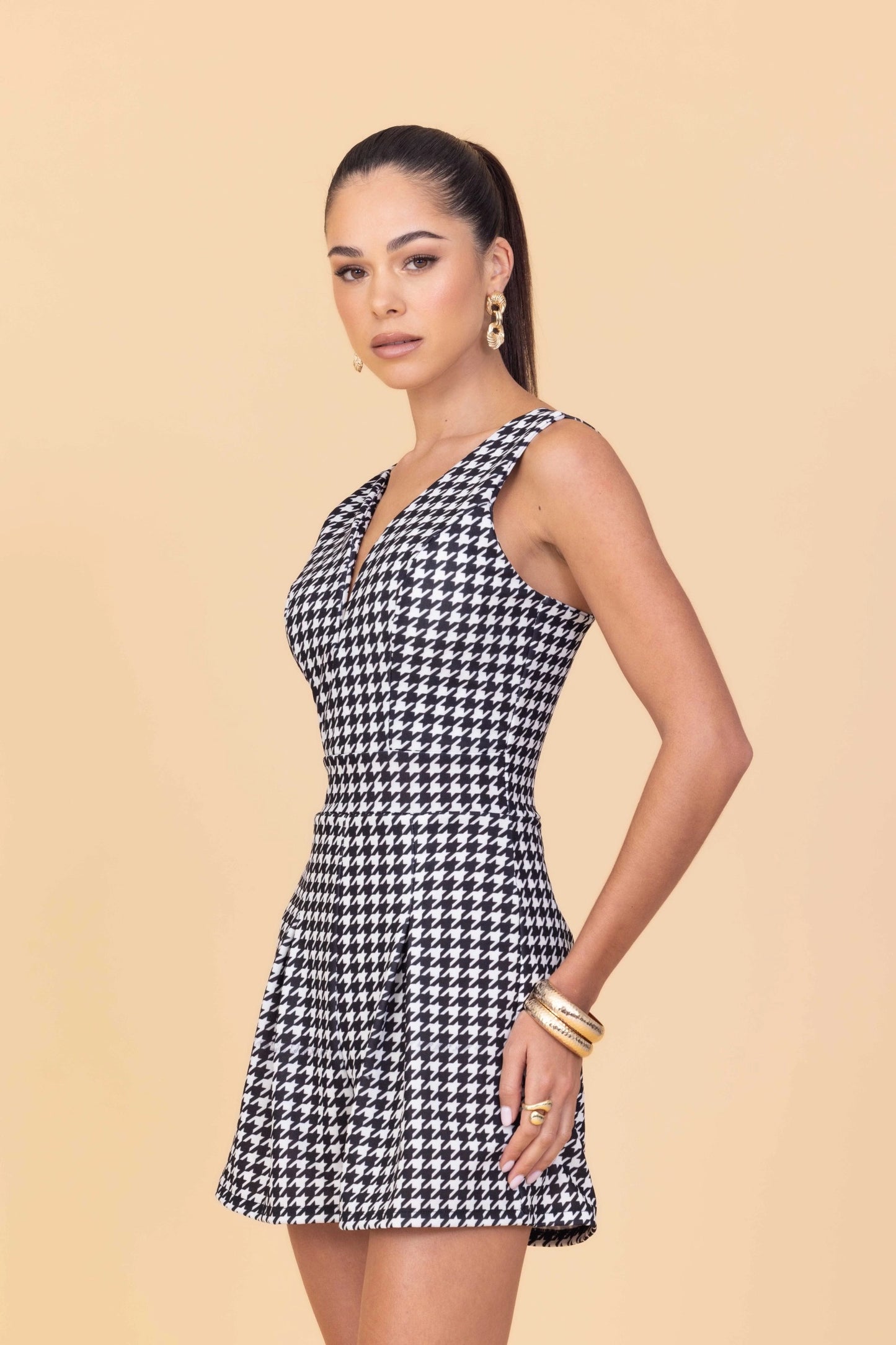 CLEO Black & White Check Playsuit