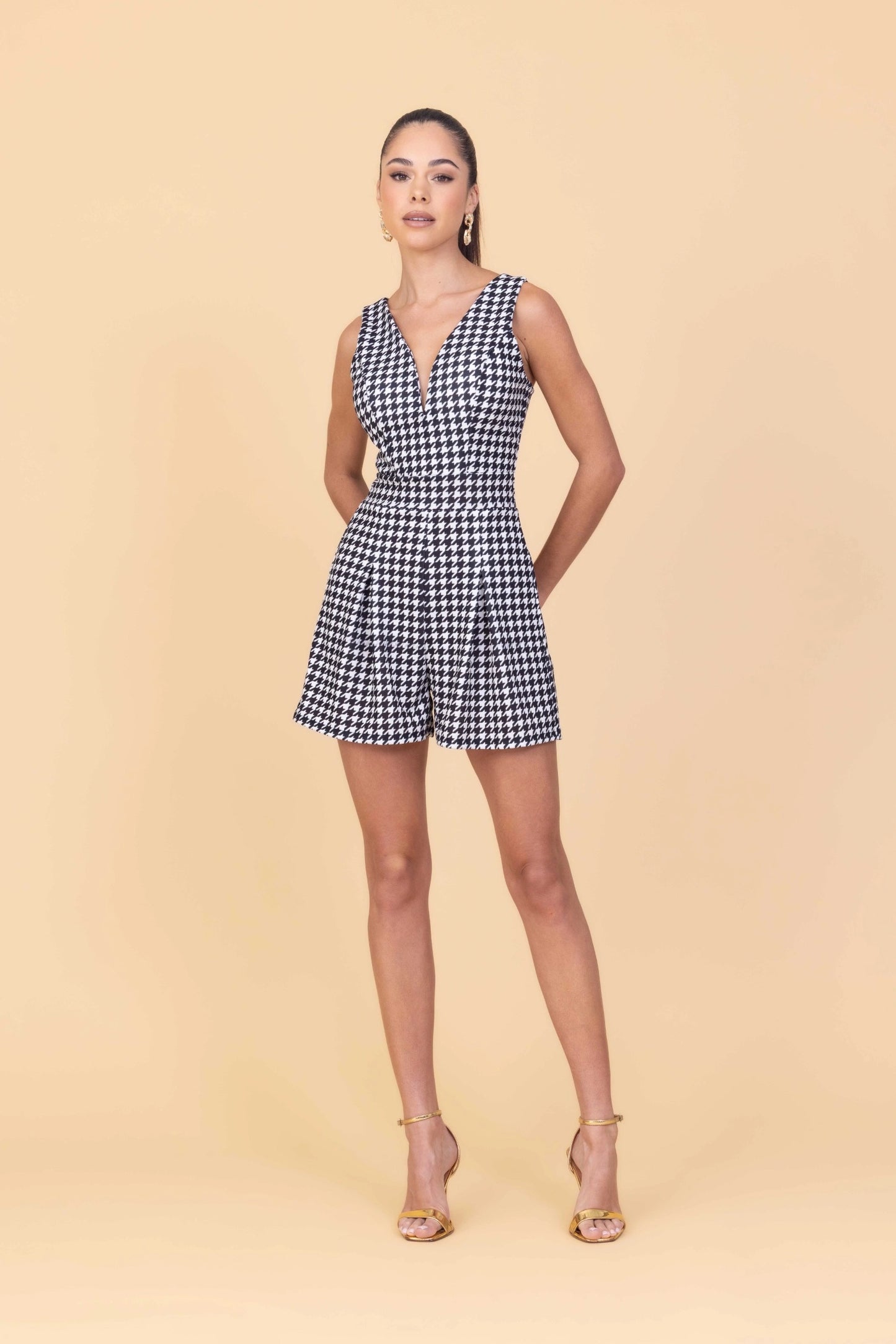 CLEO Black & White Check Playsuit
