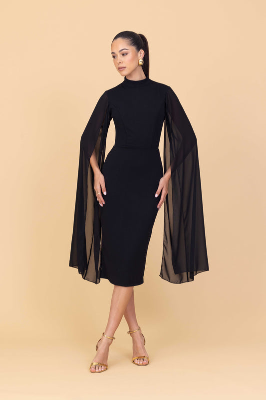 ALLY Black Midi Dress